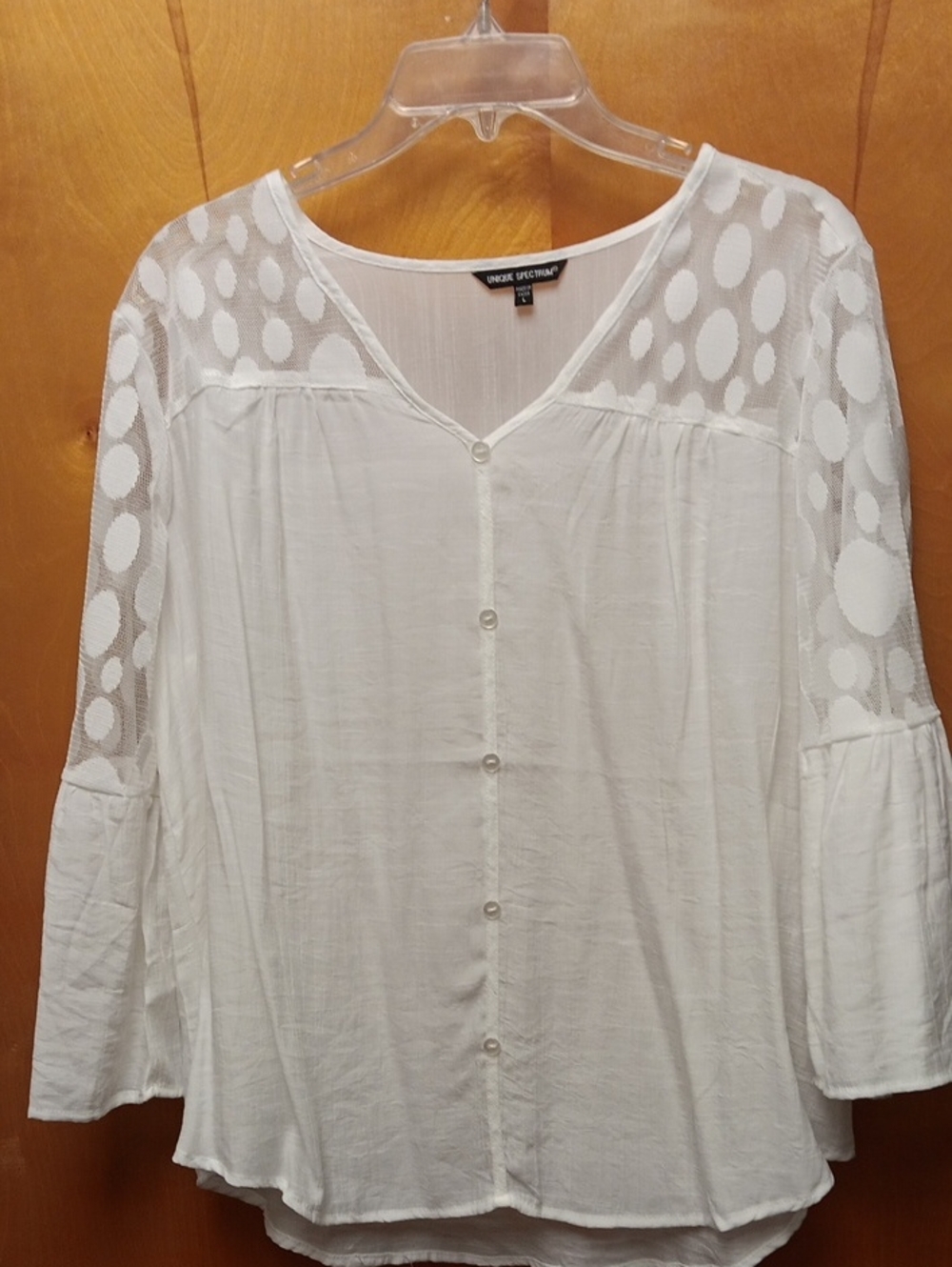 Charter Club White Button-Front Blouse with Sheer Polka-Dot Yoke and Sleeves